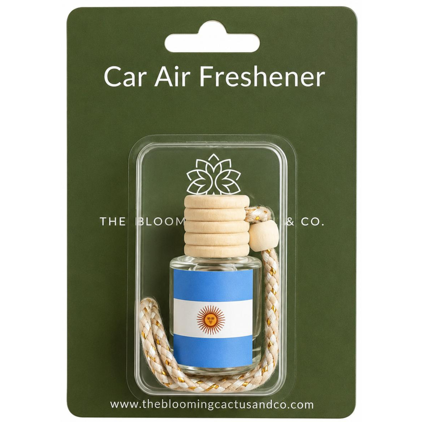 Argentina Flag Car Air Freshener – Black Ice (Type) Hanging Rearview Mirror Diffuser | Handmade in USA