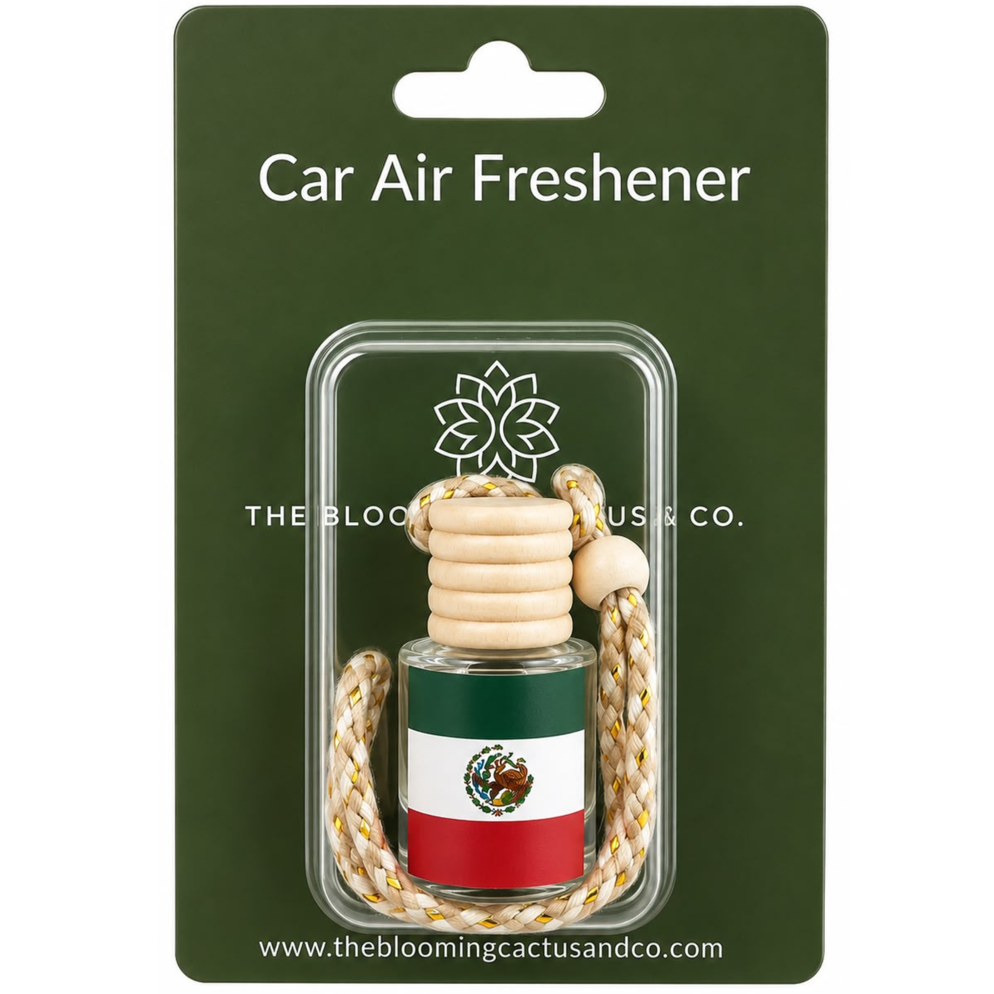 Mexico Flag Car Air Freshener – Hanging Rearview Mirror Diffuser | Handmade in USA | Refillable Car Freshener
