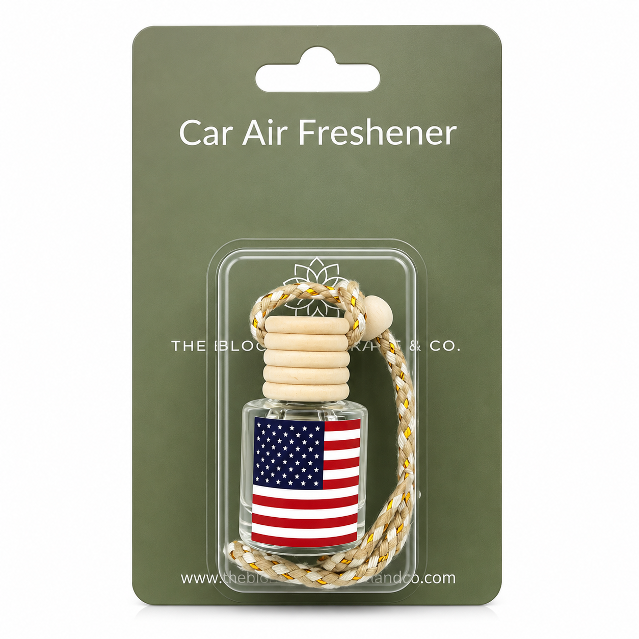 American Flag Car Air Freshener – Black Ice (Type) Hanging Rearview Mirror Diffuser | Handmade in USA