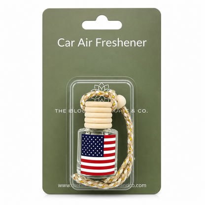 American Flag Car Air Freshener – Black Ice (Type) Hanging Rearview Mirror Diffuser | Handmade in USA