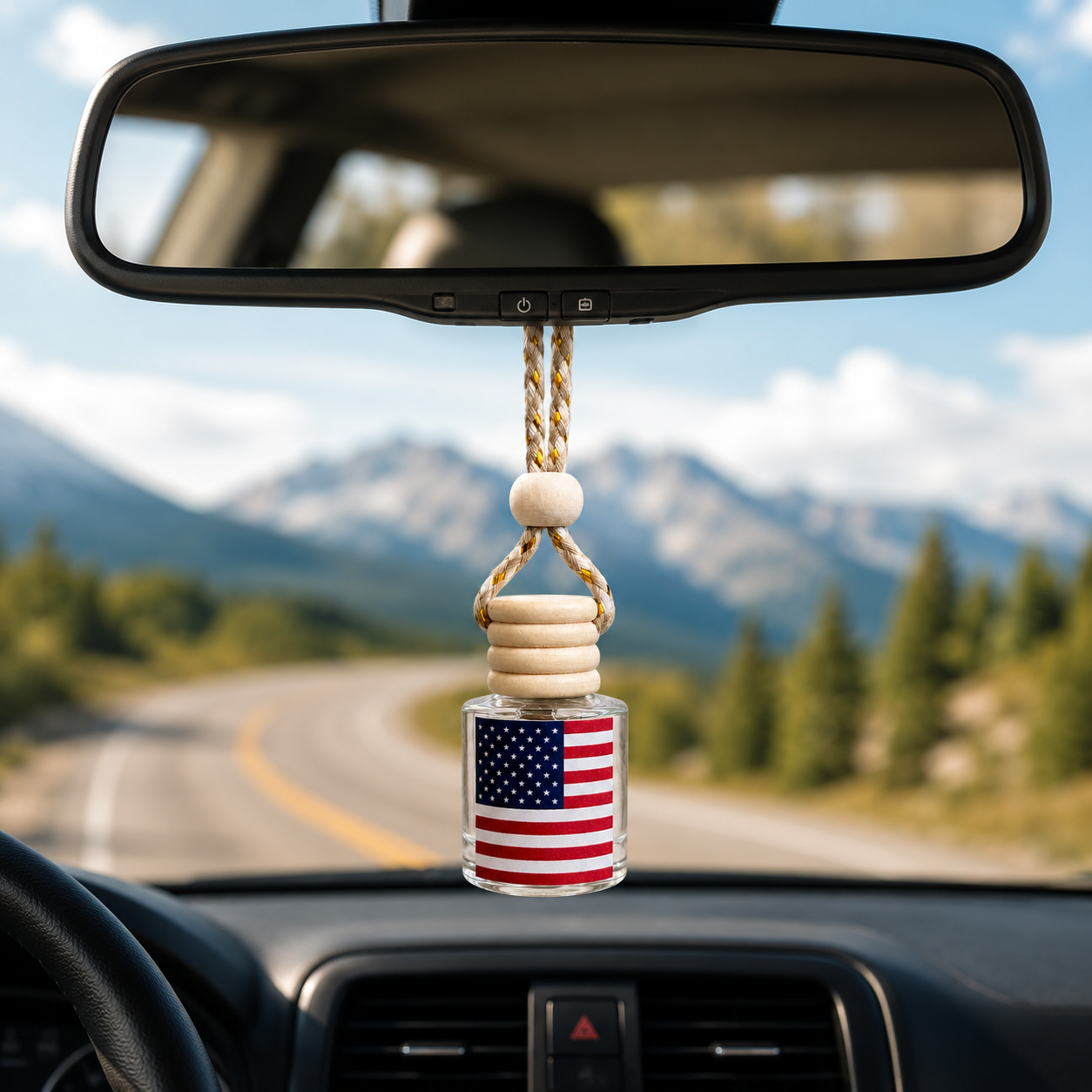 American Flag Car Air Freshener – Black Ice (Type) Hanging Rearview Mirror Diffuser | Handmade in USA