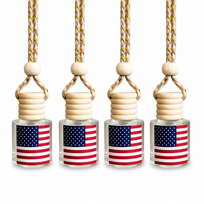 American Flag Car Air Freshener – Black Ice (Type) Hanging Rearview Mirror Diffuser | Handmade in USA