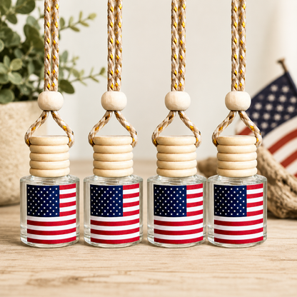 American Flag Car Air Freshener – Black Ice (Type) Hanging Rearview Mirror Diffuser | Handmade in USA