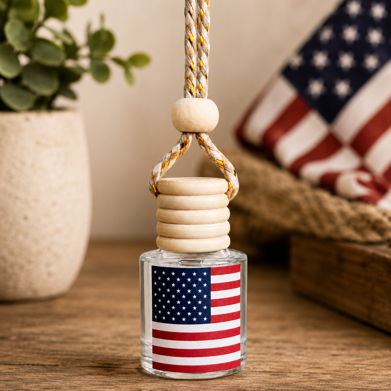 American Flag Car Air Freshener – Black Ice (Type) Hanging Rearview Mirror Diffuser | Handmade in USA
