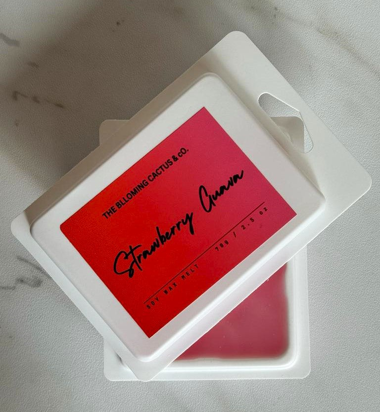 Highly Scented All Natural Soy Wax Melts-4 Different scents-6 Cube each - Strawberry Guava+Vanilla+White Sage & Lavender+Ocean Breeze.