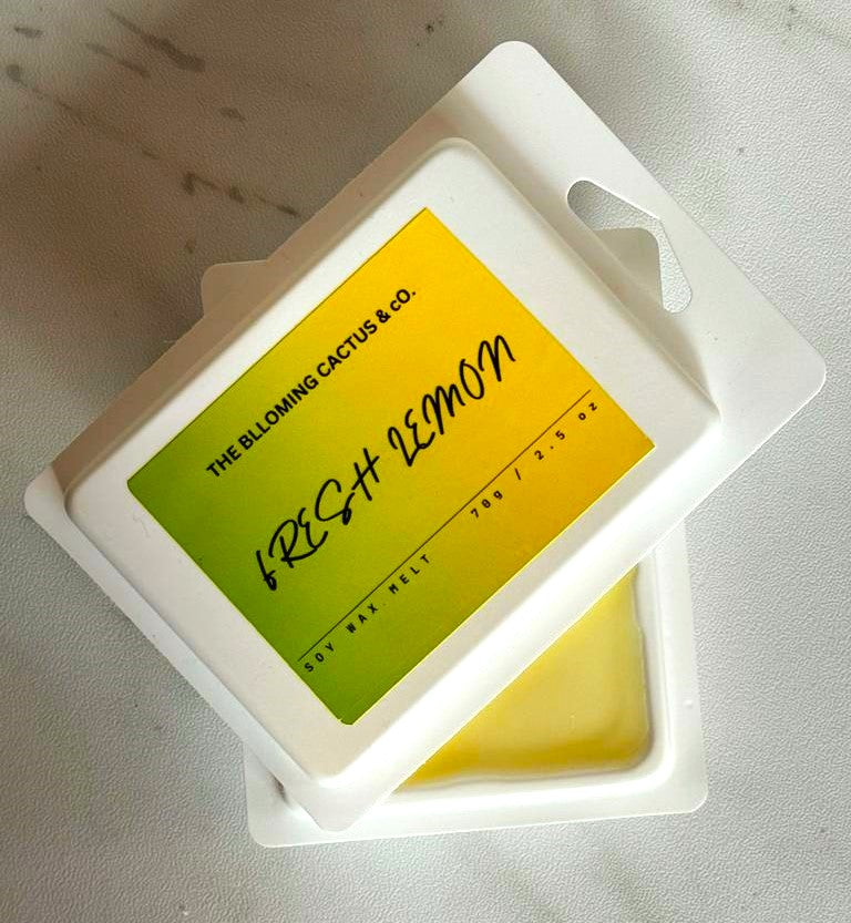 Highly Scented All Natural Soy Wax Melts-4 Different scents-6 Cube Clamshell -Fresh Lemon+Baja Cactus Blossom+Fruit Loops+Fleur D'Oranger.