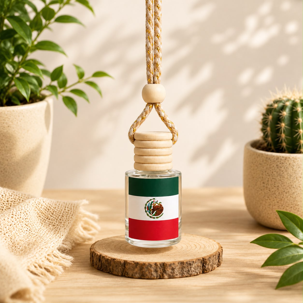 Mexico Flag Car Air Freshener – Hanging Rearview Mirror Diffuser | Handmade in USA | Refillable Car Freshener