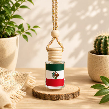 Mexico Flag Car Air Freshener – Hanging Rearview Mirror Diffuser | Handmade in USA | Refillable Car Freshener