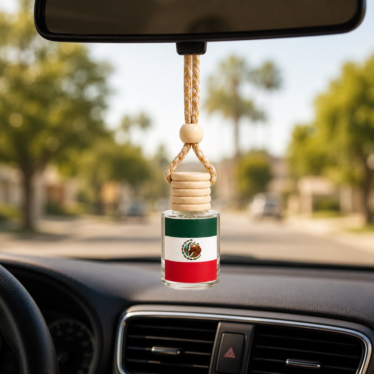 Mexico Flag Car Air Freshener – Hanging Rearview Mirror Diffuser | Handmade in USA | Refillable Car Freshener