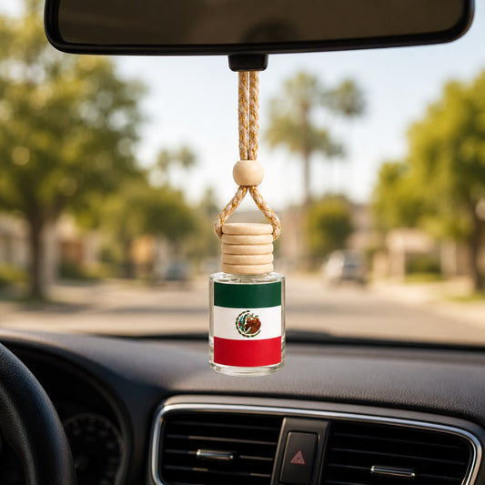 Mexico Flag Car Air Freshener – Hanging Rearview Mirror Diffuser | Handmade in USA | Refillable Car Freshener