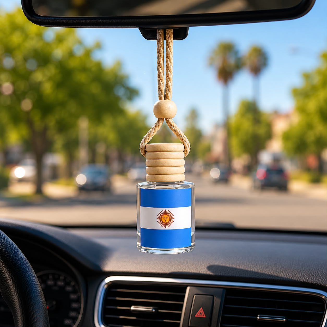 Argentina Flag Car Air Freshener – Black Ice (Type) Hanging Rearview Mirror Diffuser | Handmade in USA