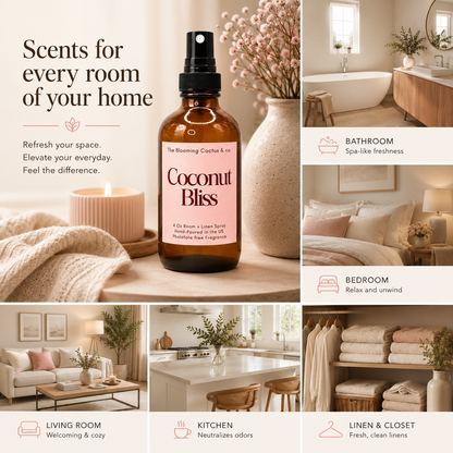 Room Spray - Air Freshener - Odor Eliminator - Car Air Freshener - Home Spray - Linen Spray - Fabric Refresher - Mist Hand Poured - Made in USA| Coconut Bliss.