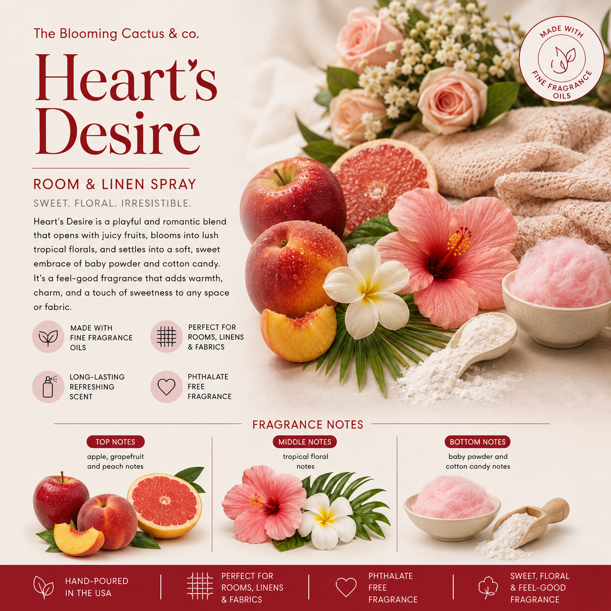Room Spray - Air Freshener - Odor Eliminator - Car Air Freshener - Home Spray - Linen Spray - Fabric Refresher - Mist Hand Poured - Made in USA| Heart's Desire