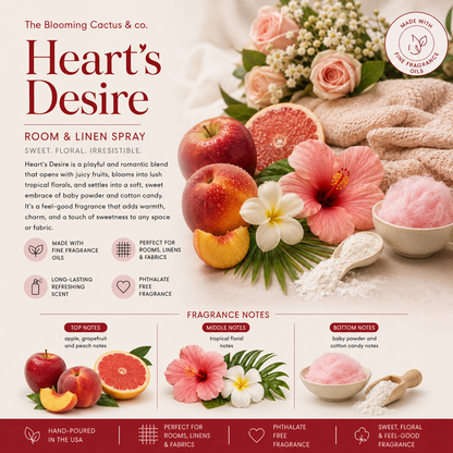 Room Spray - Air Freshener - Odor Eliminator - Car Air Freshener - Home Spray - Linen Spray - Fabric Refresher - Mist Hand Poured - Made in USA| Heart's Desire