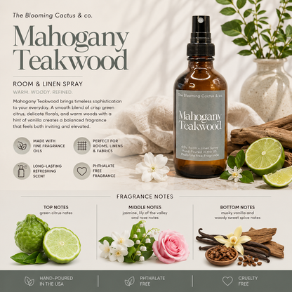 Room Spray - Air Freshener - Odor Eliminator - Car Air Freshener - Home Spray - Linen Spray - Fabric Refresher - Mist Hand Poured - Made in USA| Mahogany Teakwood.