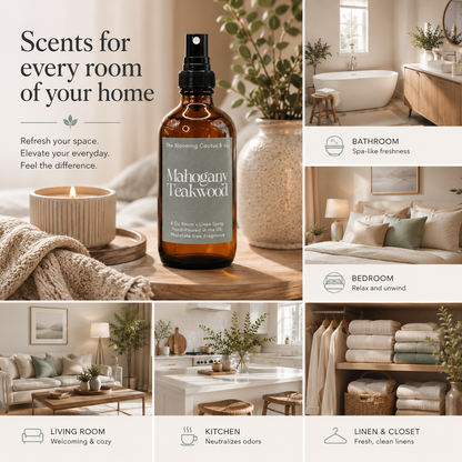 Room Spray - Air Freshener - Odor Eliminator - Car Air Freshener - Home Spray - Linen Spray - Fabric Refresher - Mist Hand Poured - Made in USA| Mahogany Teakwood.