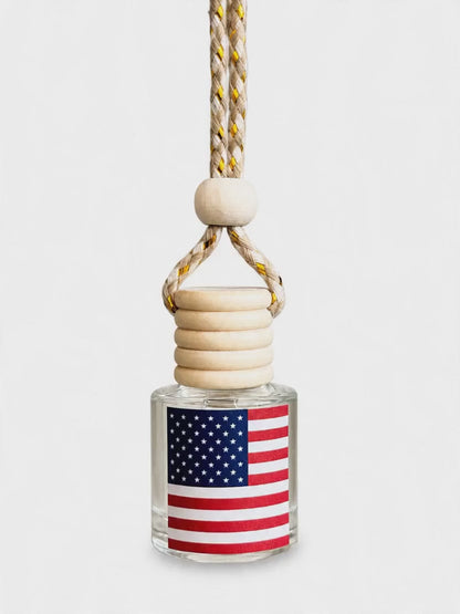 American Flag Car Air Freshener – Black Ice (Type) Hanging Rearview Mirror Diffuser | Handmade in USA